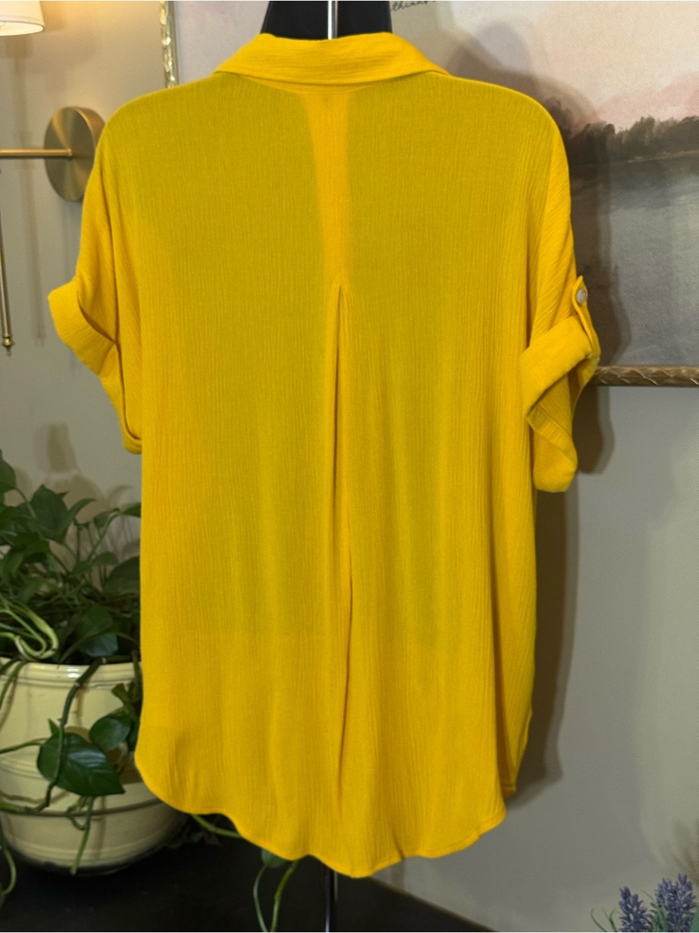Liz Claiborne Bright Yellow Split V-Neck Roll-Sleeve Blouse - Picture 2 of 4